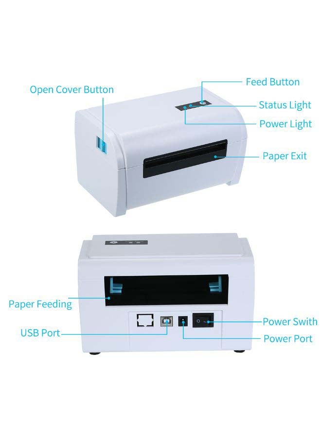 طابعة ملصقات شحن مقاس 110 مم مع حامل وكابل USB للطابعة الحرارية المباشرة عالية السرعة 23 x 20سم أبيض - Image 2