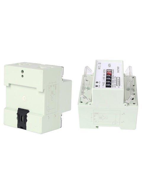 Single Phase Two Wire Din Rail Analog Energy Counter Meter White/Black 9 x 8cm