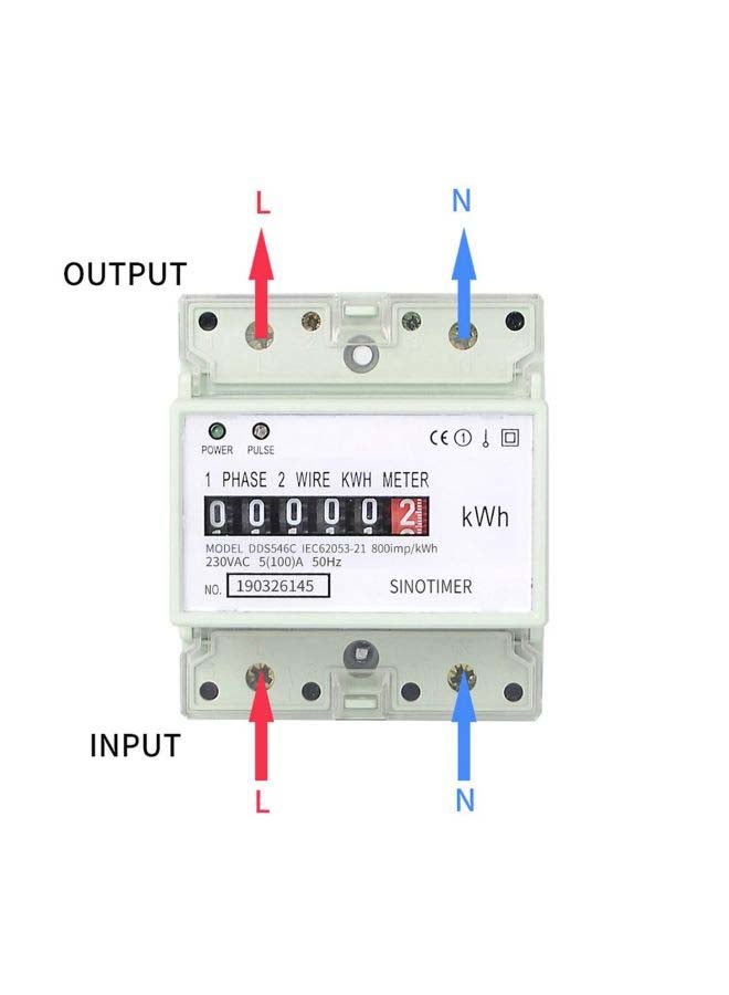 Generic - Single Phase Two Wire Din Rail Analog Energy Counter Meter White/Black 9 x 8cm - Image 1