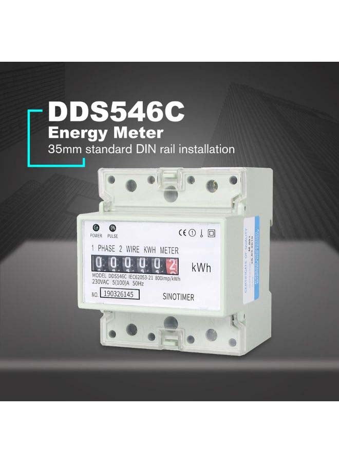 Generic - Single Phase Two Wire Din Rail Analog Energy Counter Meter White/Black 9 x 8cm - Image 1