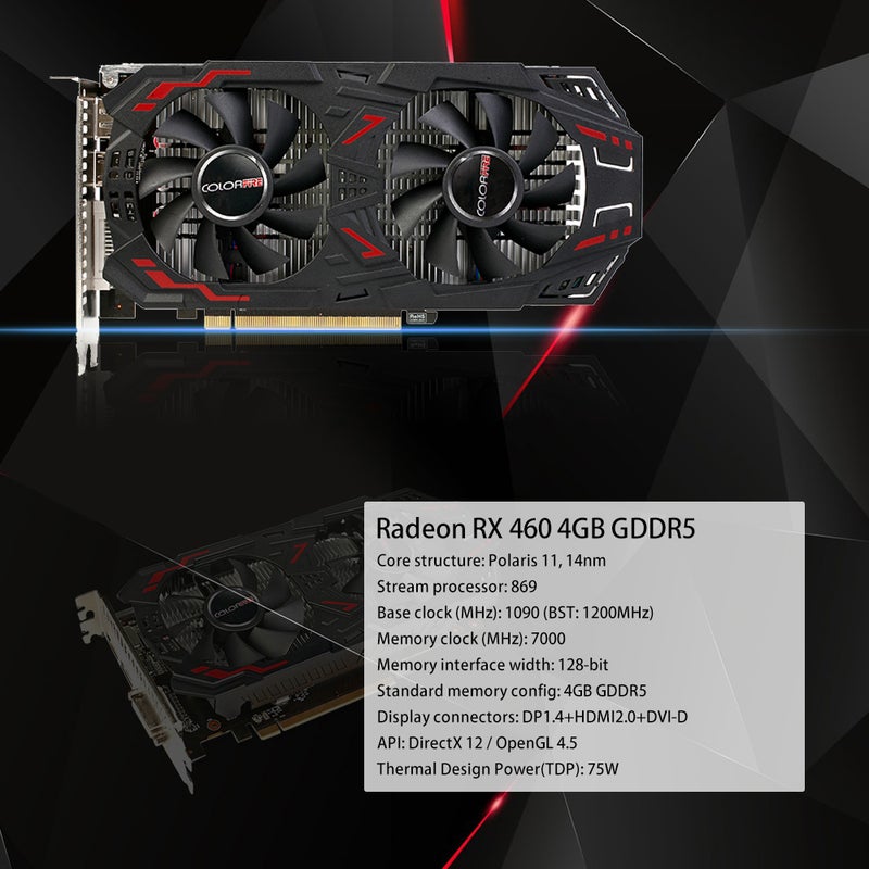 Generic - AMD Radeon RX 460 GPU 4GB 4096M Gaming GDDR5 PCI-E X16 3.0 VR Ready Video Graphics Card With Two Cooling Fan multicolour - Image 1