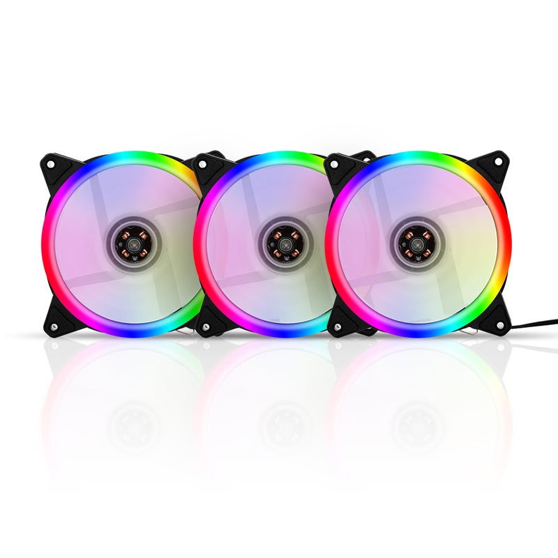 مروحة تبريد صامتة لمبرد الكمبيوتر مقاس 12 سم مزودة بإضاءة متعددة الألوان RGB غير قابلة للتعديل متعدد الألوان - Image 1