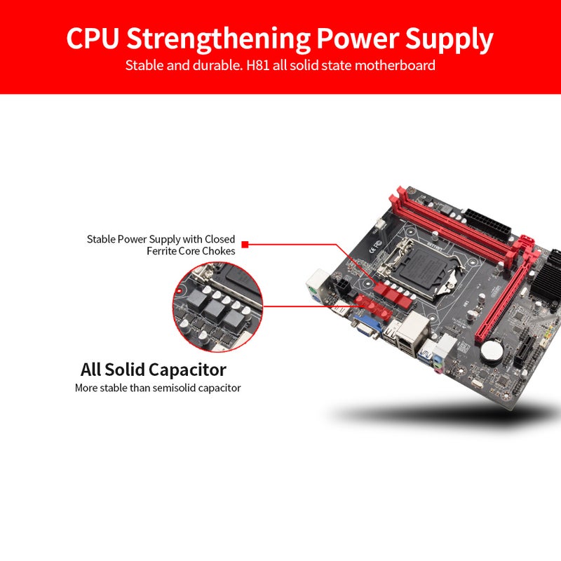 Generic - H81 Motherboard LGA1150 DDR3 M-ATX Mainboard Support i3 i5 3470 4590CPU Multicolour - Image 1