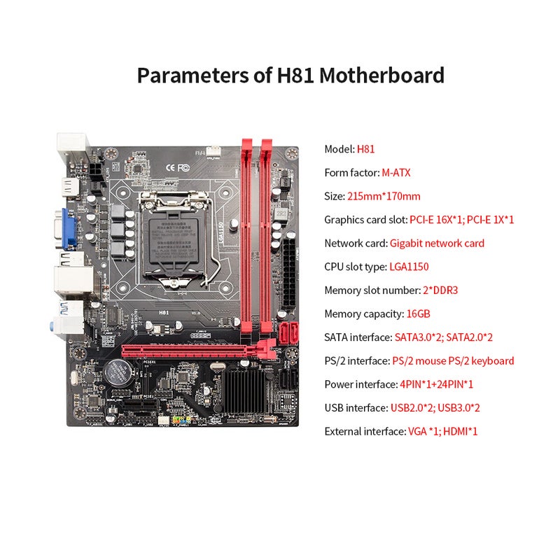 Generic - H81 Motherboard LGA1150 DDR3 M-ATX Mainboard Support i3 i5 3470 4590CPU Multicolour - Image 1
