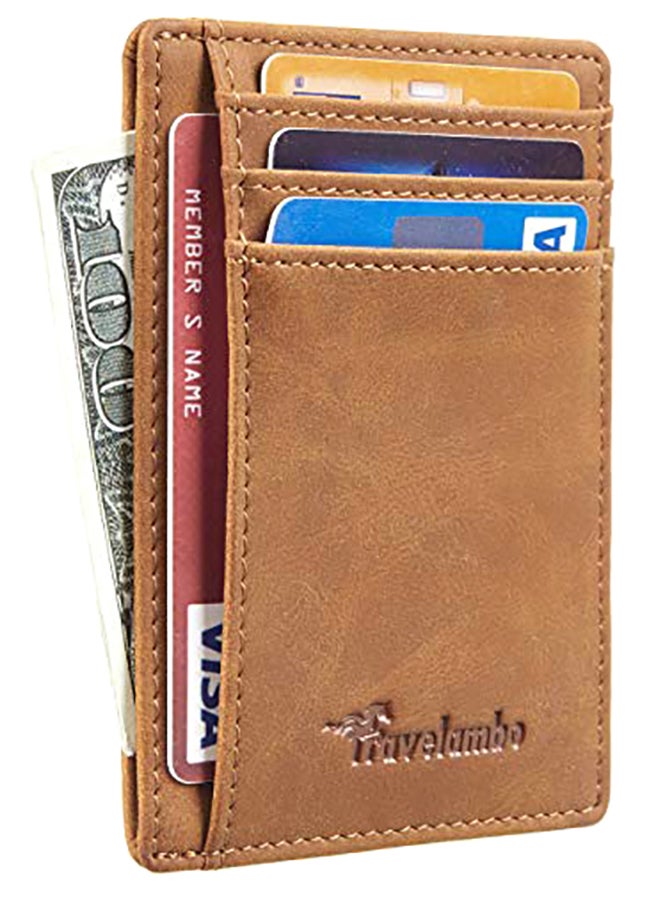 Travelambo Front Pocket Minimalist Leather Slim Wallet Brown  - Image 1
