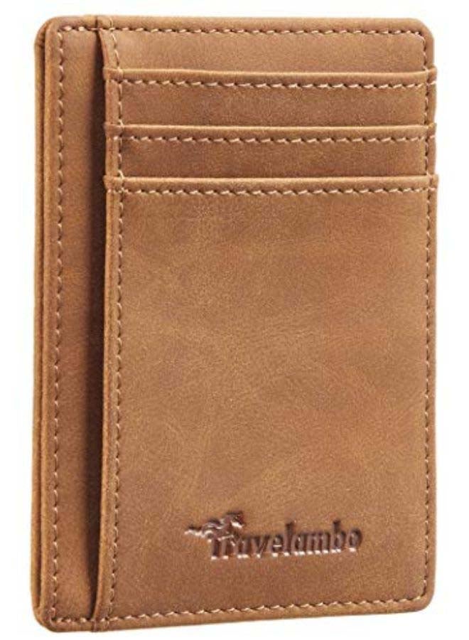 Travelambo Front Pocket Minimalist Leather Slim Wallet Brown  - Image 3