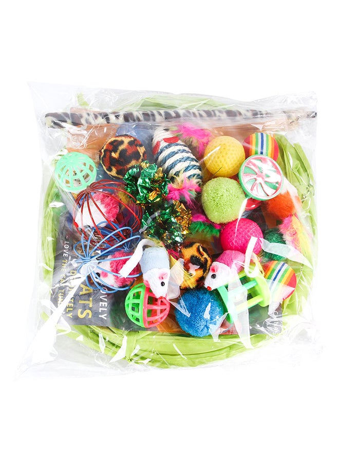 Generic 21-Piece Two-Way Tunnel Fish Interactive Feather Pusher Toy Green/Red/Pink 34x25x1cm  - Image 1