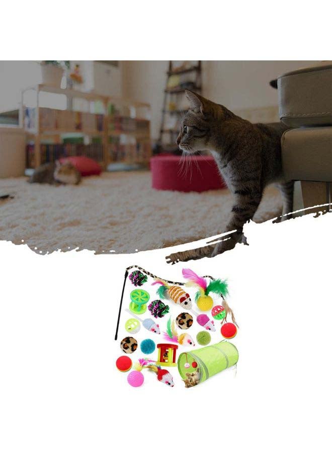 Generic 21-Piece Two-Way Tunnel Fish Interactive Feather Pusher Toy Green/Red/Pink 34x25x1cm  - Image 3