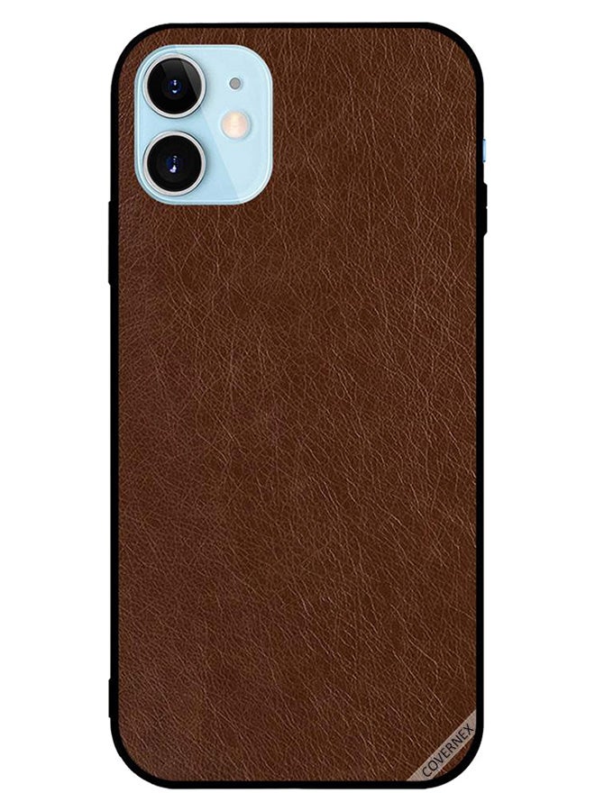 Covernex Apple iPhone 12 Protective Case Cover Printed Featuring Dark Brown Leather Pattern DESIGN_0442 - Image 1