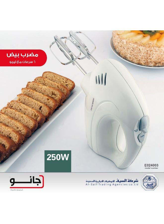 Jano Electric Hand Mixer 250W 250.0 W E024003 White/Silver - Image 3