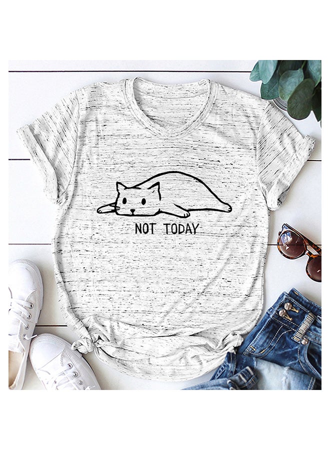 Cartoon Cat Print T-Shirt Light Grey  - Image 3