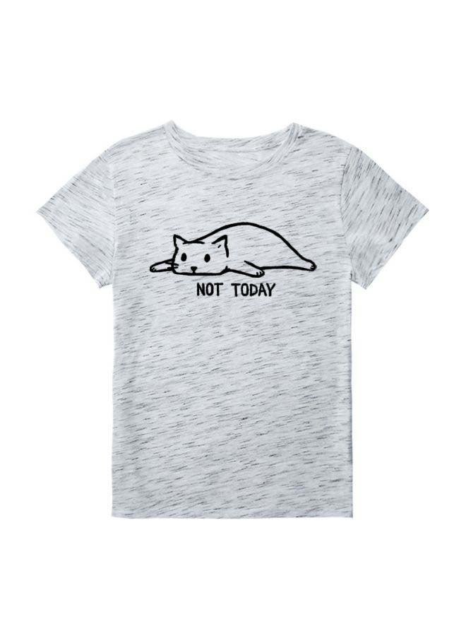 Cartoon Cat Print T-Shirt Light Grey  - Image 1