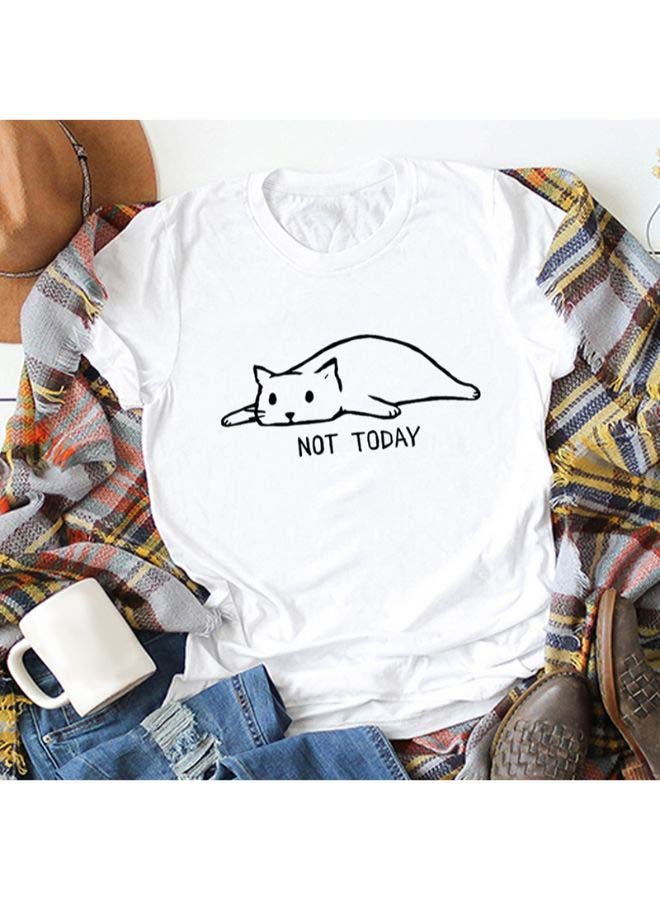 Cartoon Cat Print T-Shirt White  - Image 2