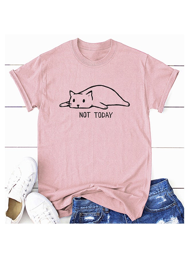Cartoon Cat Print T-Shirt Pink 