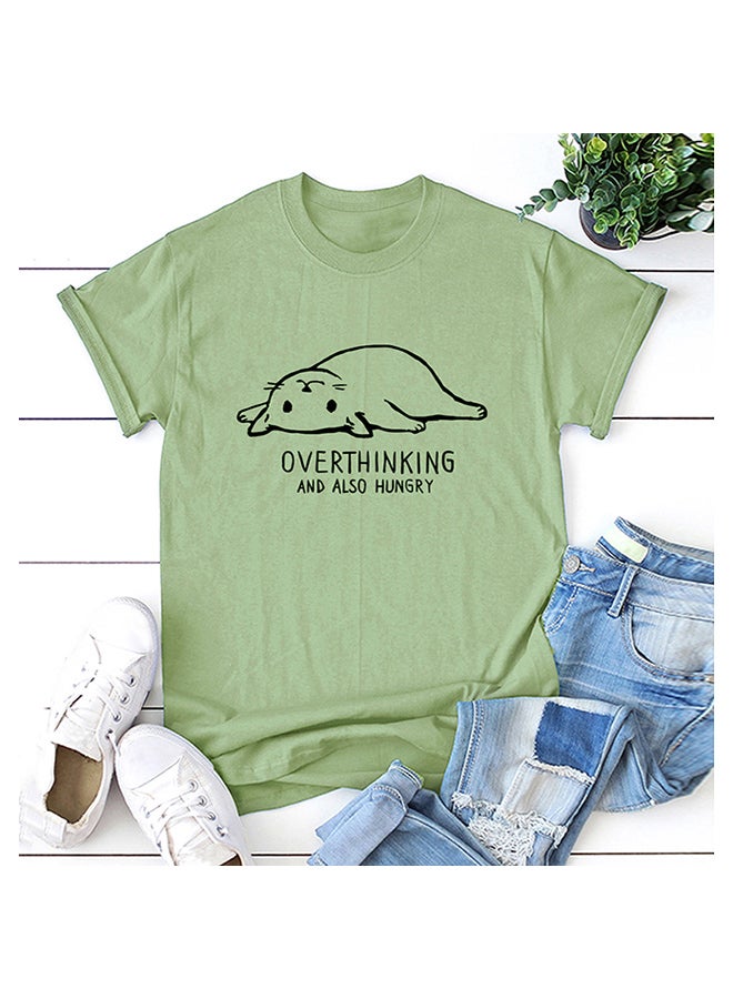 Cartoon Cat Print T-Shirt Army green  - Image 2