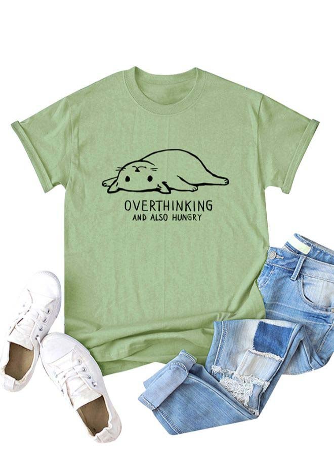 Cartoon Cat Print T-Shirt Army green  - Image 1