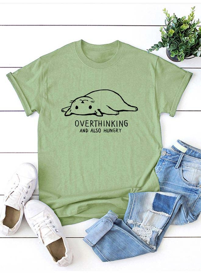 Cartoon Cat Print T-Shirt Army green  - Image 3