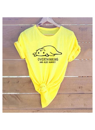 Cat and Letters Print Casual Summer T-Shirt Yellow - v1602502956/N38843251V_1