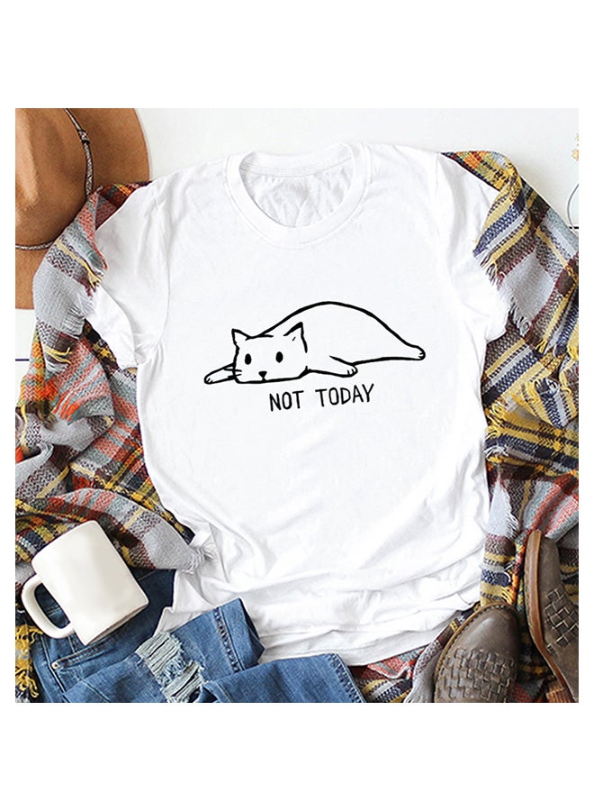 Cartoon Cat Print T-Shirt White  - Image 1
