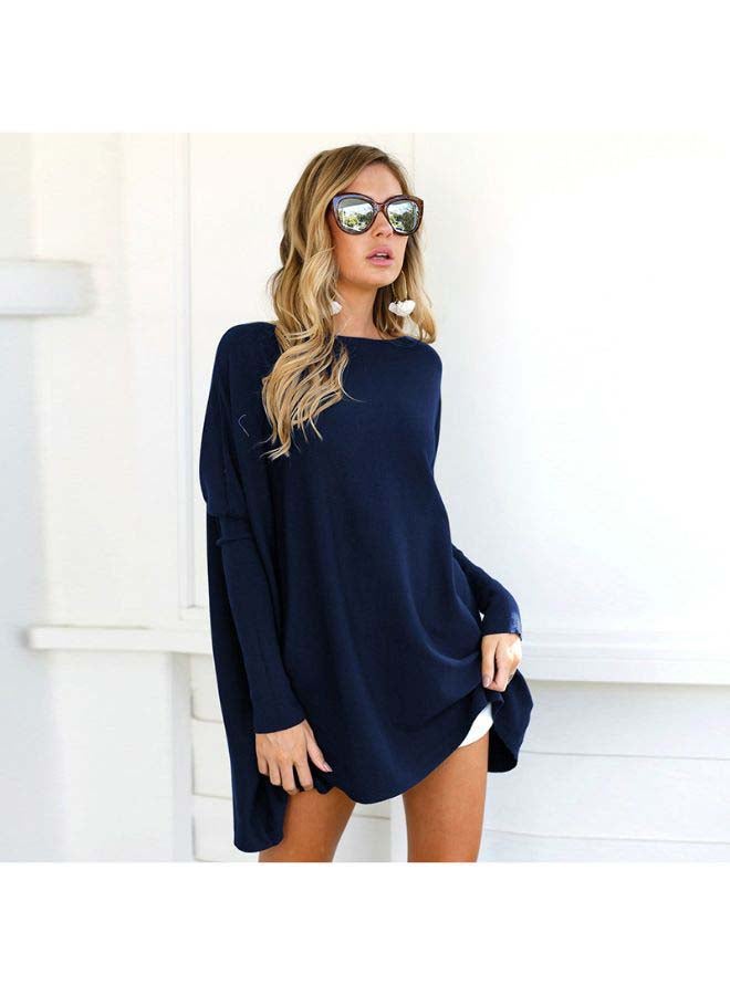 Flared Hem Oversized Tunics Tees Casual Top Dark Blue - Image 2