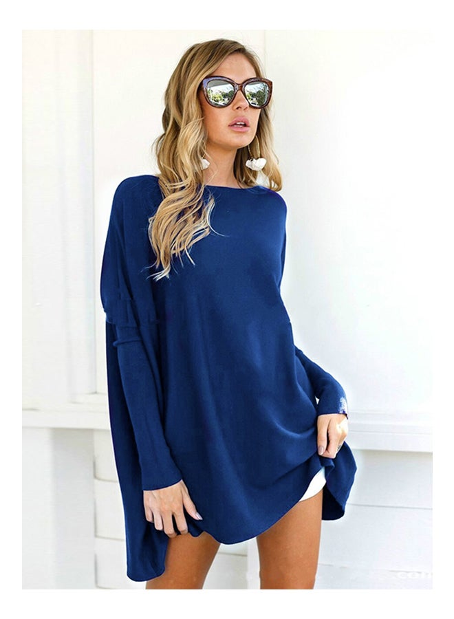 Flared Hem Over Sized Tunics T-Shirt Royal Blue - Image 2