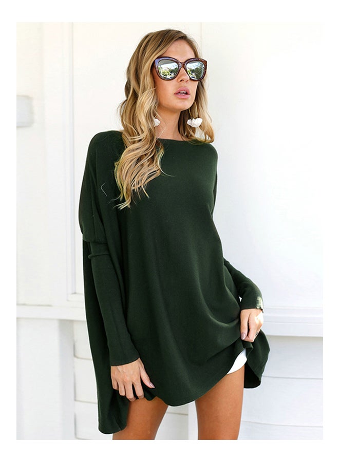 بلوزة تونيكس تيز كاجوال بمقاس كبير وحافة واسعة اللون الأخضر العسكري