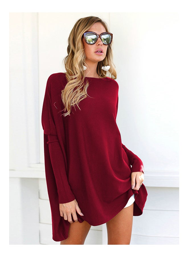 بلوزة تونيكس تيز كاجوال بمقاس كبير وحافة واسعة خمري