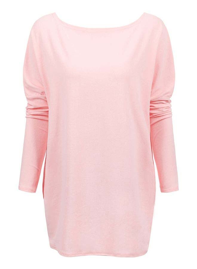 Flared Hem Oversized Tunics Tees Casual Top Pink  - Image 1