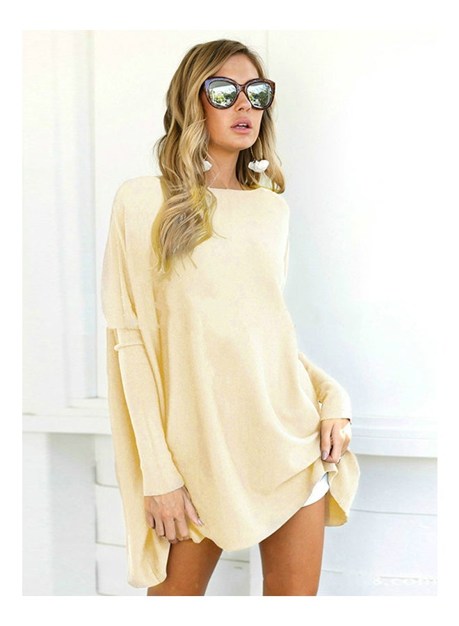 Flared Hem Oversized Tunics Tees Casual Top Beige  - Image 2