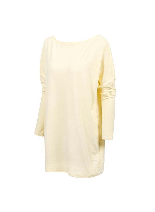 Flared Hem Oversized Tunics Tees Casual Top Beige  - Image 1