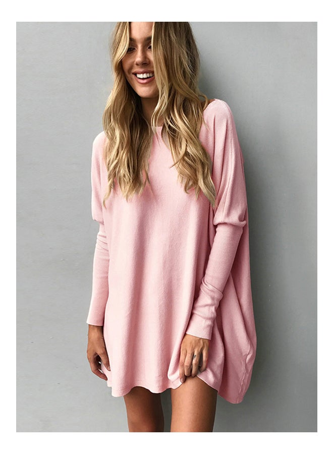 Flared Hem Oversized Tunics Tees Casual Top Pink  - Image 2