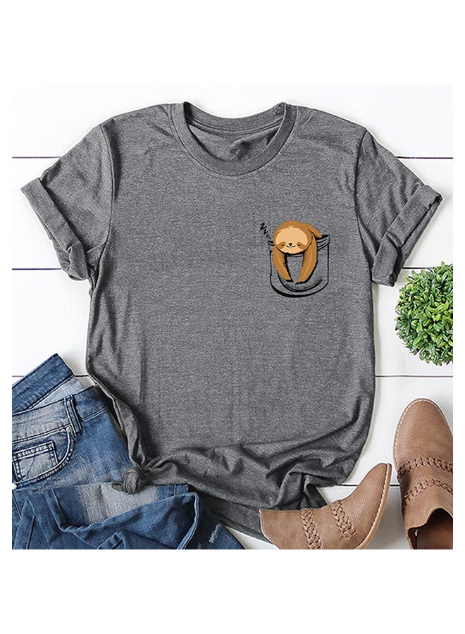 Patch Pocket Detail Casual T-Shirt Grey 