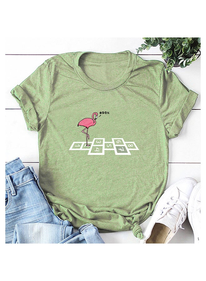 Flamingo Number Printed T-Shirt Army green 