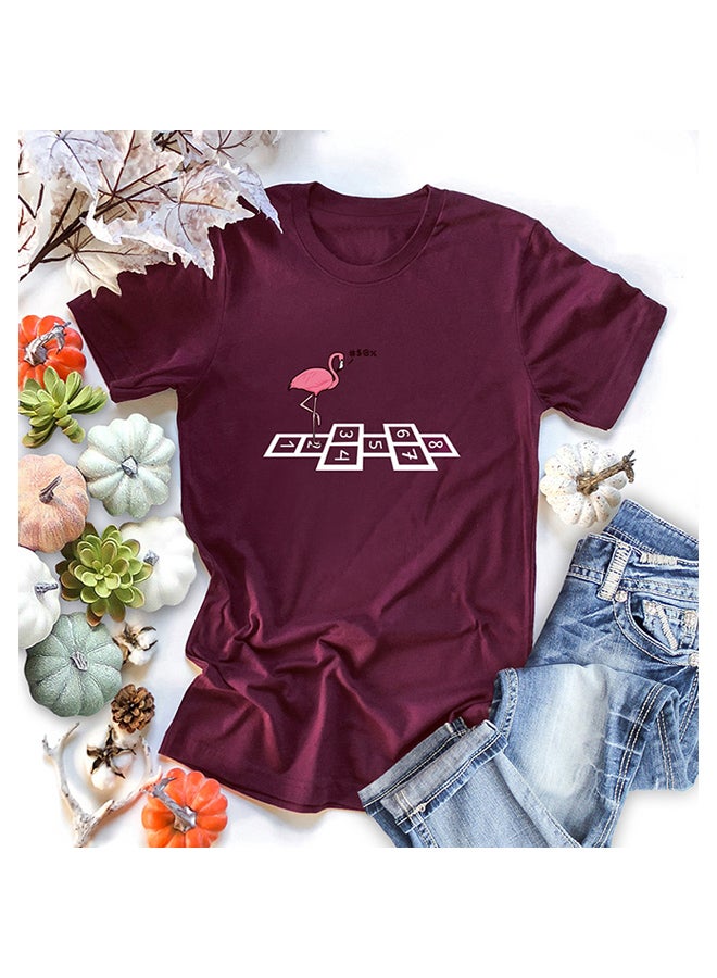 Flamingo Numbers Printed T-Shirt Burgundy  - Image 2