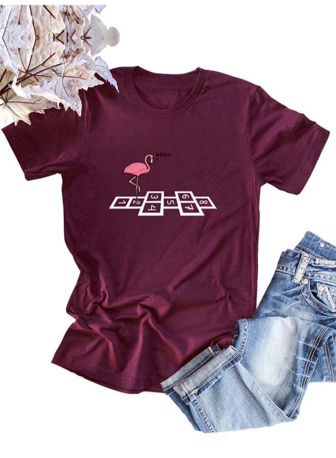 Flamingo Numbers Printed T-Shirt Burgundy  - Image 1
