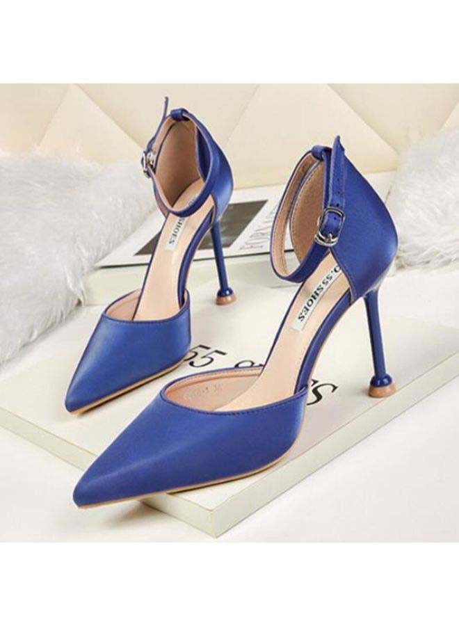 Pointed Toe Designed High-Heeled Shoes Blue  - Image 3