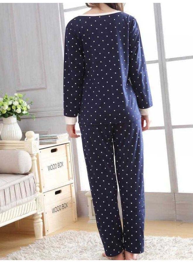 Beauenty Sweet Polka Dots Pajamas Set Blue/Beige  - Image 2