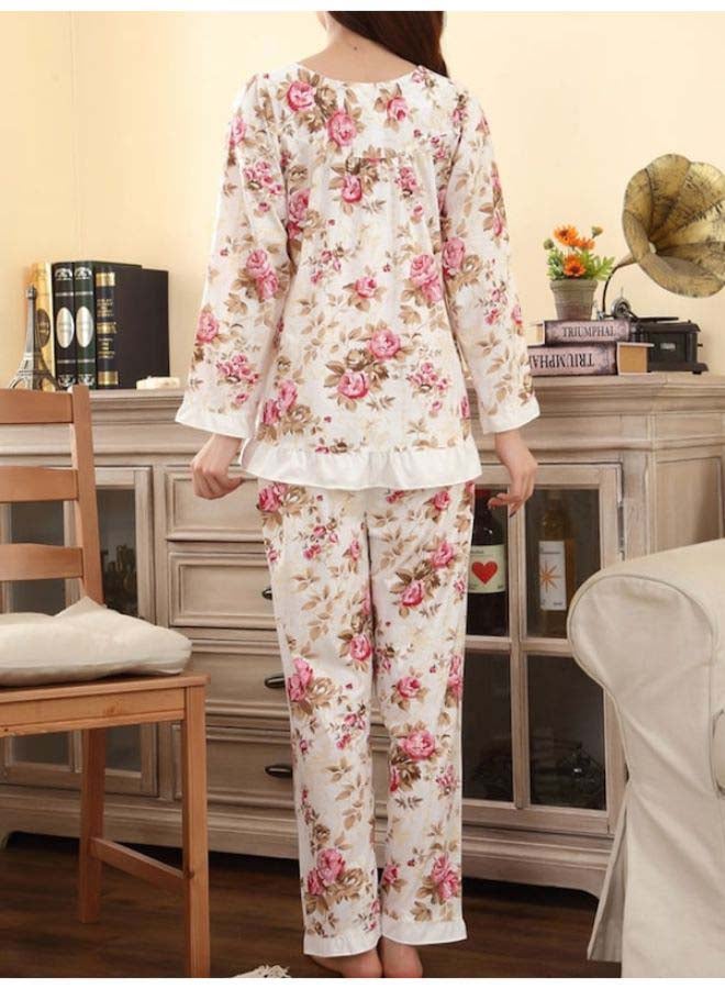 Beauenty Floral Pajamas Set Beige/Pink/Brown  - Image 3