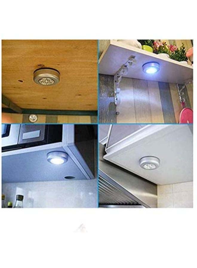 مجموعة من 4 مصابيح بإضاءة LED لاسلكية تعمل بالبطارية وبالضغط. فضي 6.8سم  - Image 3