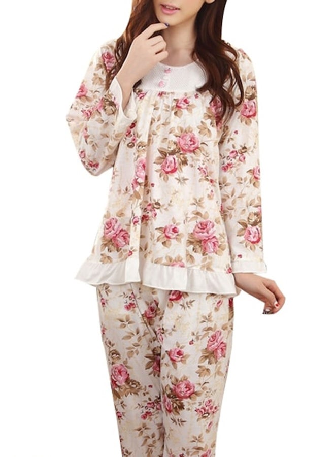 Beauenty Floral Pajamas Set Beige/Pink/Brown  - Image 1