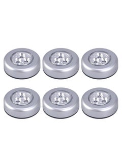 6-Piece LED Battery-Powered Wireless Stick-On Push Light Set Silver 6.8cm