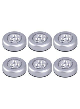 6-Piece LED Battery-Powered Wireless Stick-On Push Light Set Silver 6.8cm - v1602503276/N40352038A_1