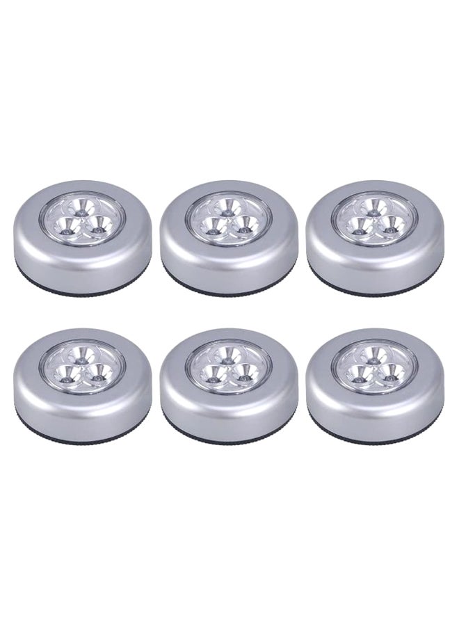 Generic - 6-Piece LED Battery-Powered Wireless Stick-On Push Light Set Silver 6.8cm - Image 1