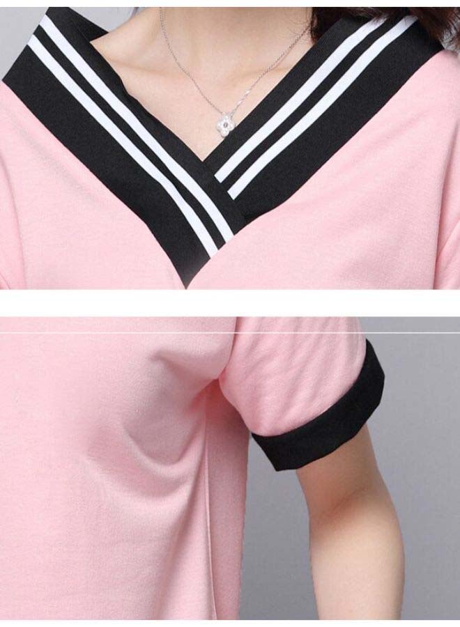 Beauenty Striped V Neck Pajamas Set Pink/Black  - Image 3
