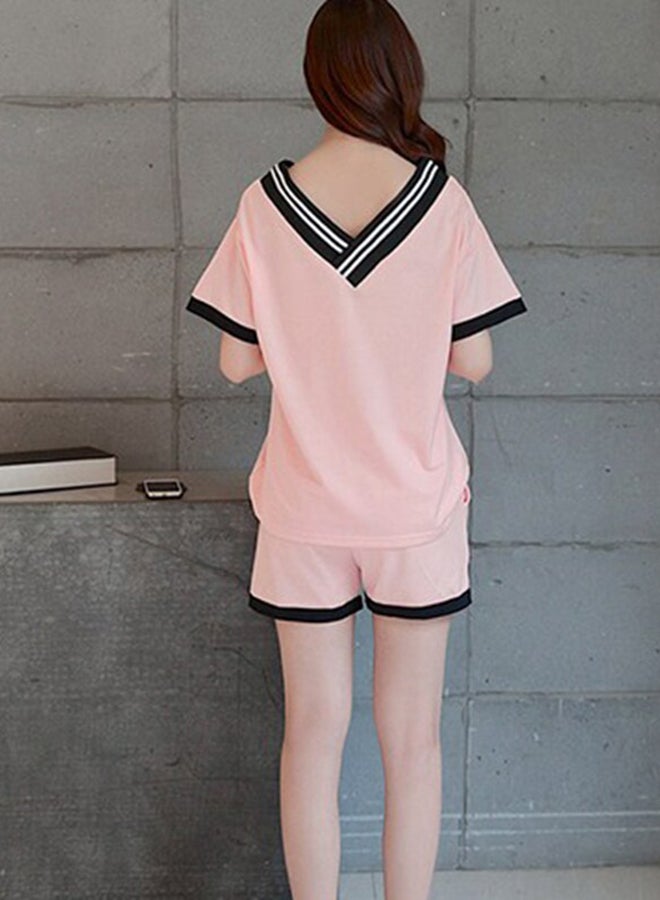Beauenty Striped V Neck Pajamas Set Pink/Black  - Image 1