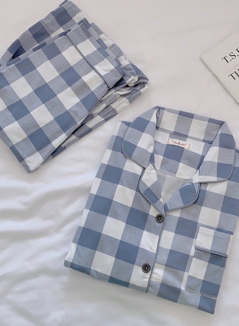 Plaid Pajamas Set Grey/White