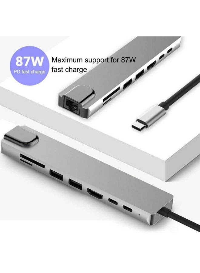 محول OTG 8 في 1 من USB-C إلى Type-C و3 منافذ USB 3.0 وHDMI وRJ45 وMicro SDTF OTG رمادي - Image 2
