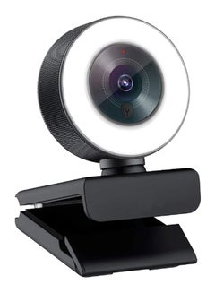 1080P HD Streaming Webcam Computer Video Camera 2 Megapixels Auto Focus 360° Rotation with 3 Levels Adjustable Ring Light Built-in Microphone USB Plug & Play Compatible with Windows Android Mac for Video Meeting Online Teaching Live Webcasting Black