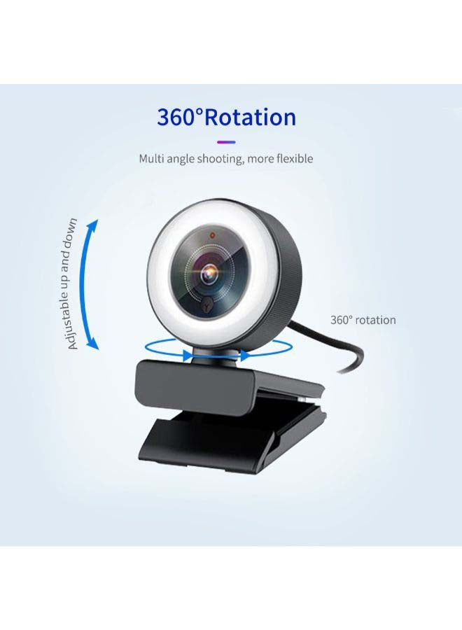 Generic - 1080P HD Streaming Webcam Computer Video Camera 2 Megapixels Auto Focus 360° Rotation with 3 Levels Adjustable Ring Light Built-in Microphone USB Plug & Play Compatible with Windows Android Mac for Video Meeting Online Teaching Live Webcasting Black - Image 1