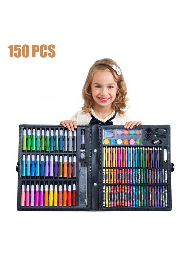 150-Piece Deluxe Art Set Drawing Art Box with Markers Color Pencils Black  - Image 2